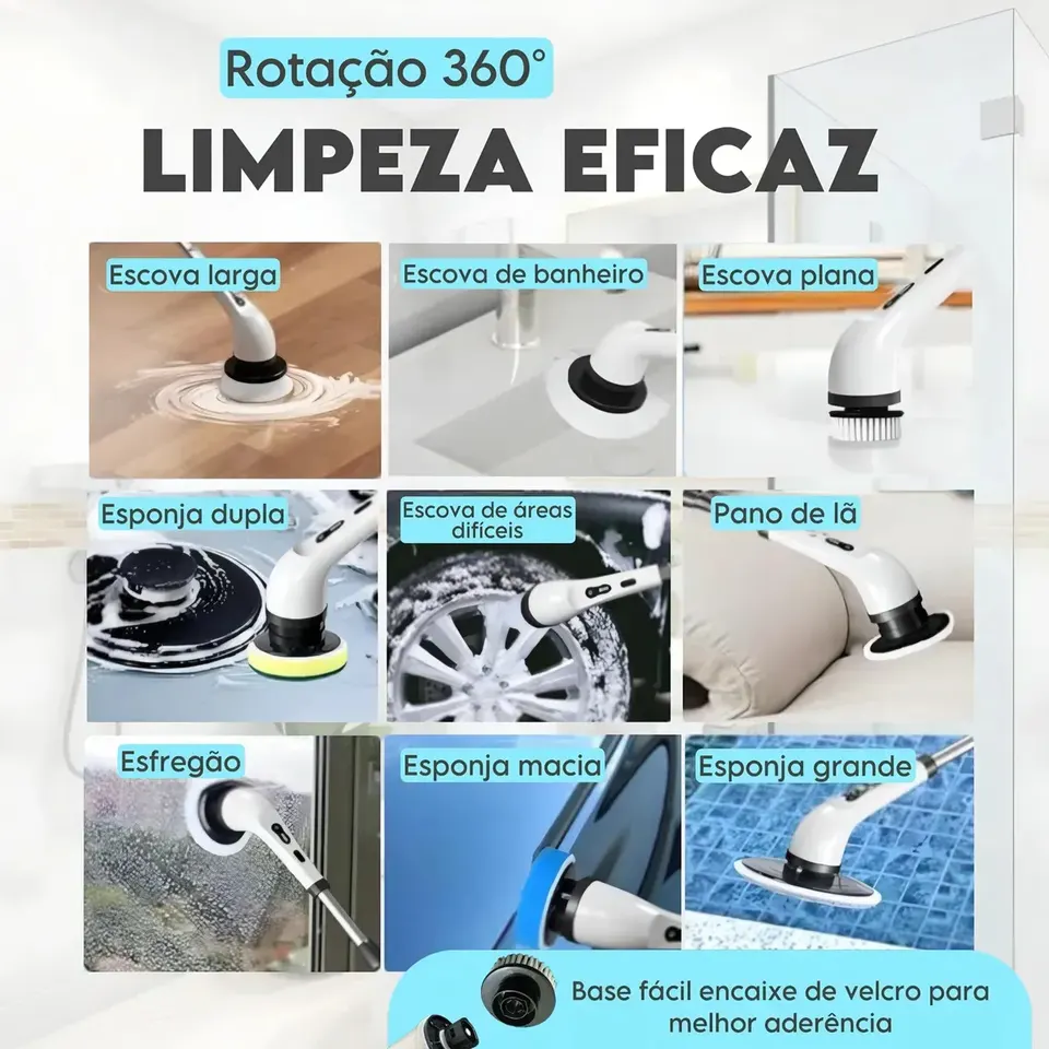 Escova Elétrica Sem Fio 9 em 1 com Cabo Extensor de 137 cm, foto 3