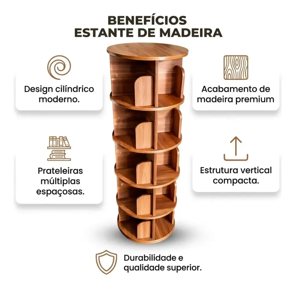 Estante Prateleira Giratória 360° para  Livros, foto 4