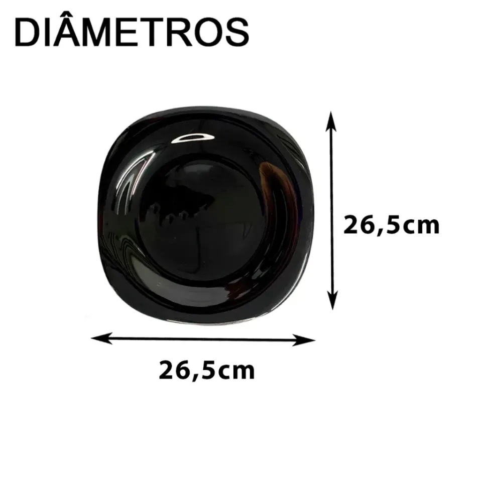Jogo de 6 Pratos Quadrados Pretos de Vidro Opalino 26,5 cm, foto 3