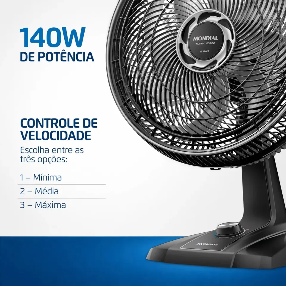 Ventilador de Mesa Mondial Turbo Force 40 cm 8 Pás 140 W, foto 4